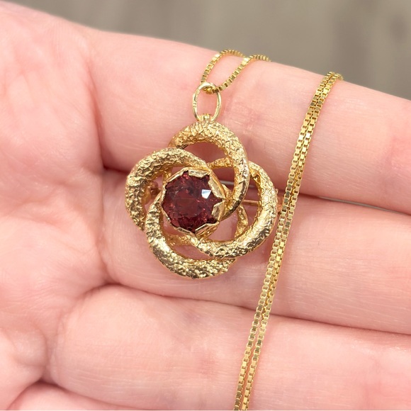 Vintage 14K Gold Pink Tourmaline Brooch Pendant: Celtic Clover Design - Picture 5 of 12